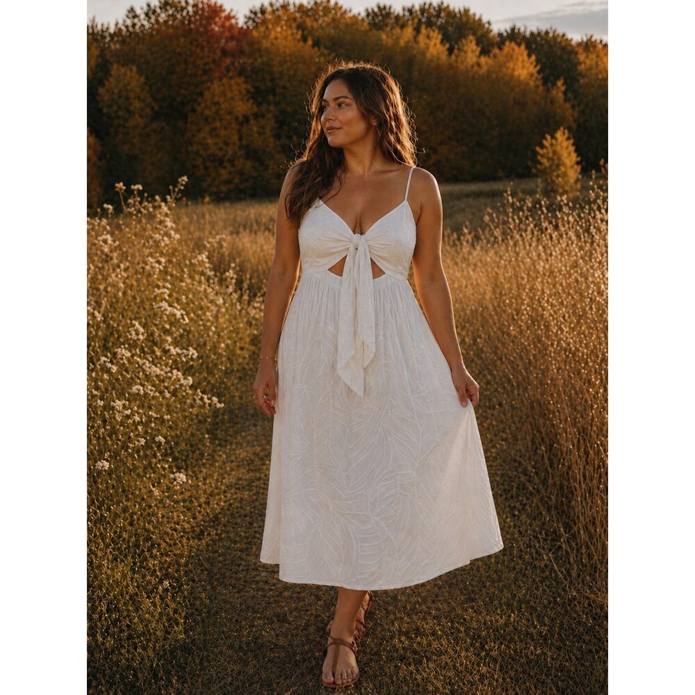 Olivaceous White Dress Size Large Boho Bridal Wedding Coastal Beach Resort Party